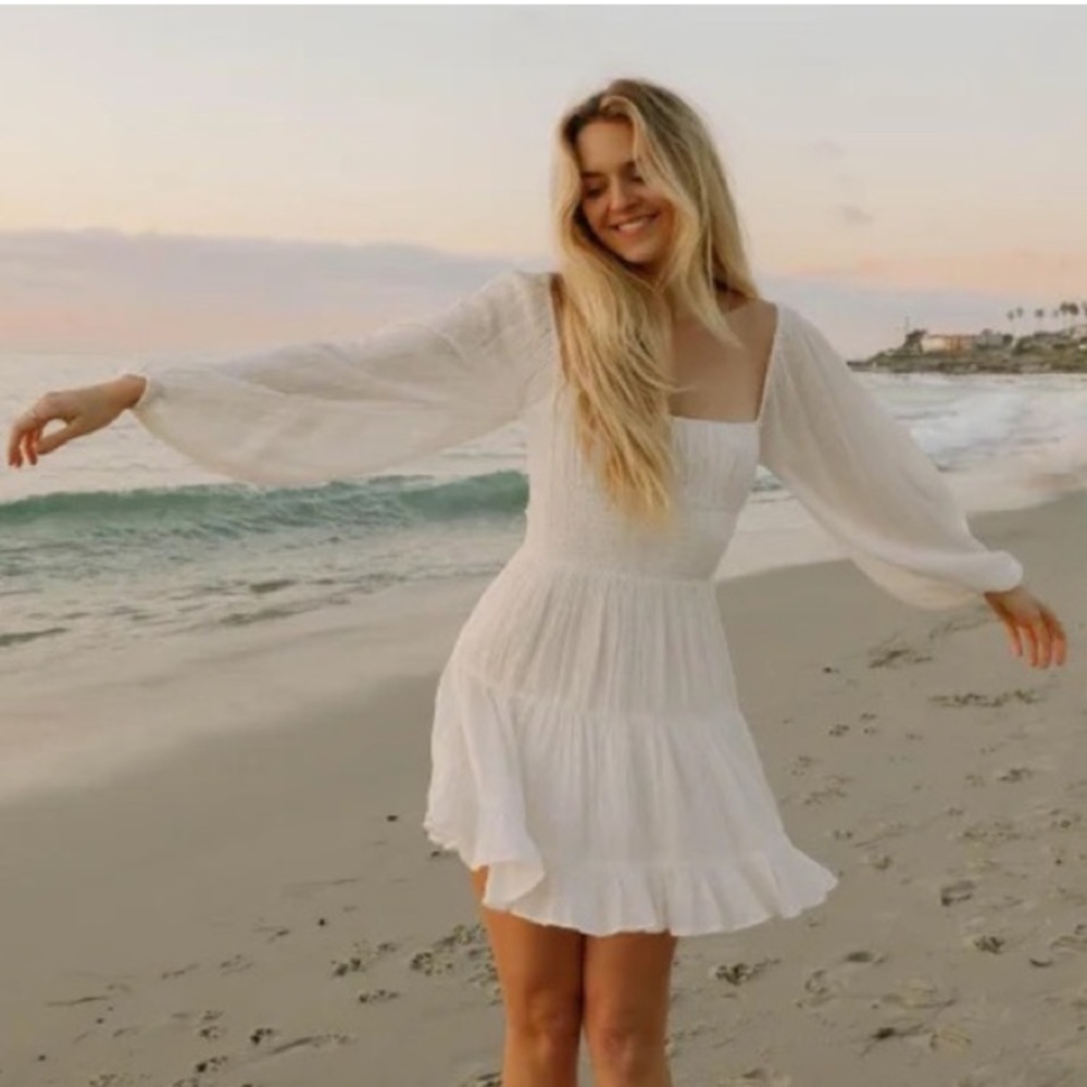 L*Space White Cassidy Long Sleeve Mini Dress